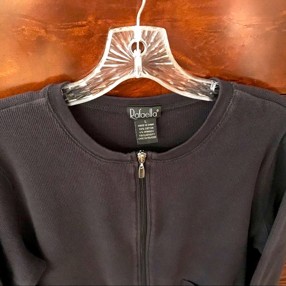 Rafaella Cotton Thermal Black Cardigan w/Zipper and Pockets - Picture 2 of 3